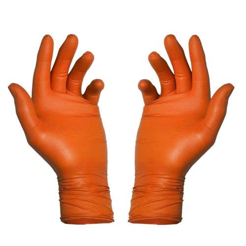 ORANGE HEAVY DUTY GRIP NITRILE GLOVES LARGE PK50
