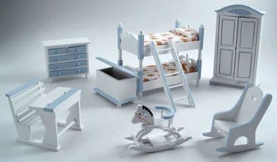 Blue white nursery bunk bed set 7 piece DF900B