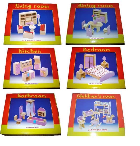 Dolls House Furniture Sets in Pink  X 6