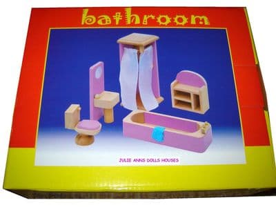 Pink dolls house bathroom set