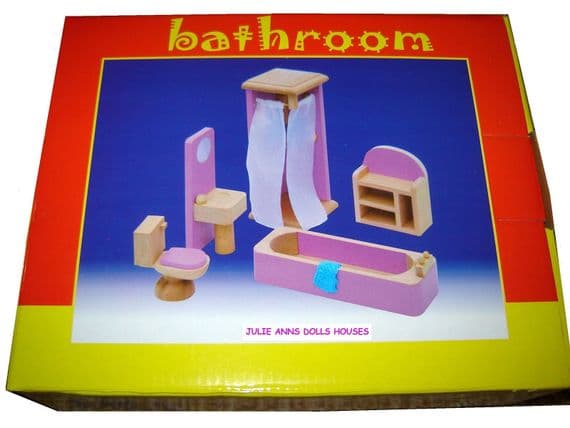 Pink dolls house bathroom set
