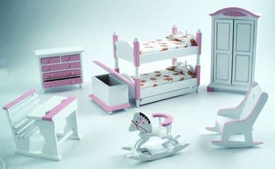 Pink white nursery bunk bed set 7 piece, DF900P