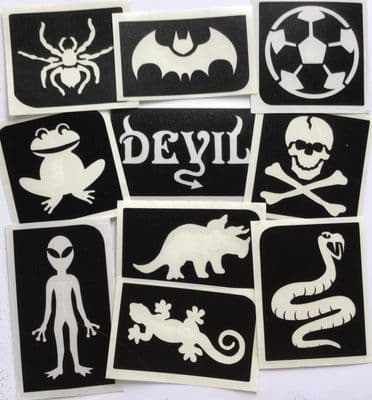 10 x boys glitter tattoo stencils