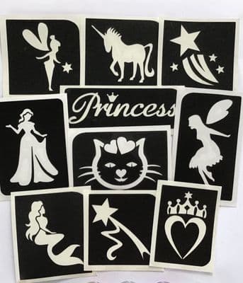 10 x fairy/princess glitter tattoo stencils