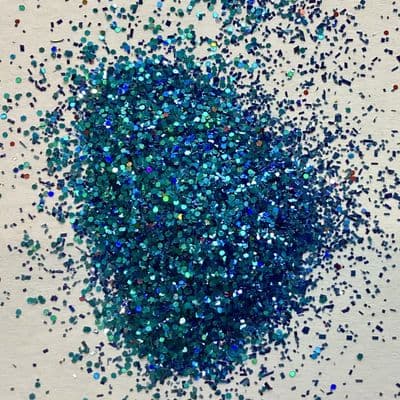 100g holographic aqua blue  .015” flakes glitter