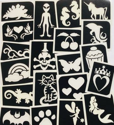 20 x girls/boys glitter tattoo stencils