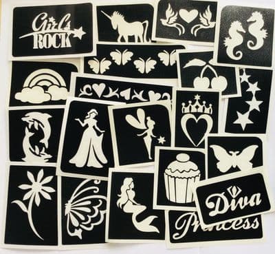 20 x girls glitter tattoo stencils