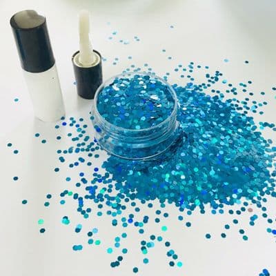 2mm holographic blue-festival face glitter/glue kit