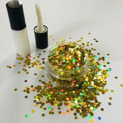 2mm holographic gold-festival face glitter/glue kit