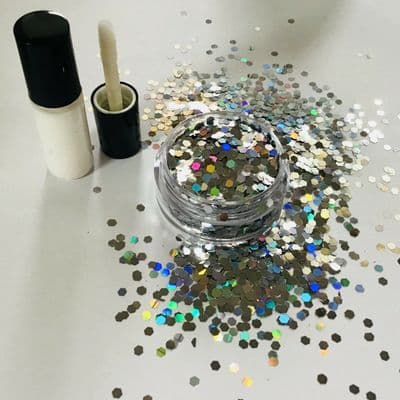 2mm holographic silver-festival face glitter/glue kit