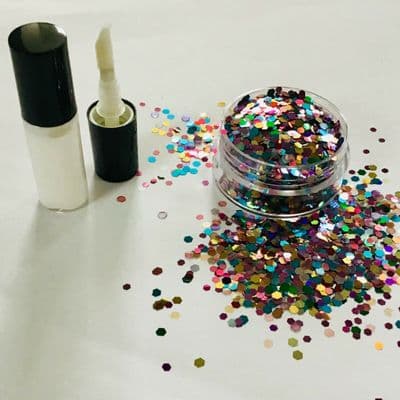 2mm multi hex-festival face glitter/glue kit
