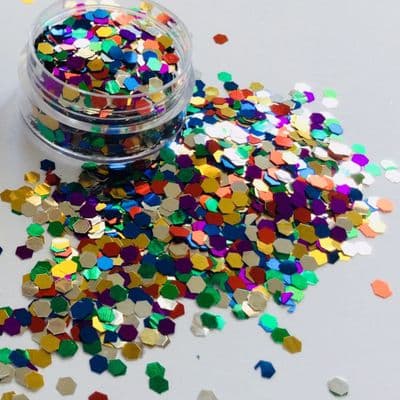 3mm multi hex chunky festival glitter mix -10g pot