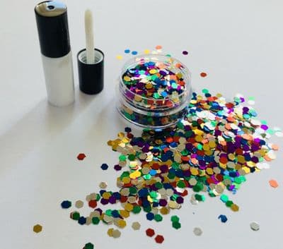 3mm multi hex-festival face glitter/glue kit