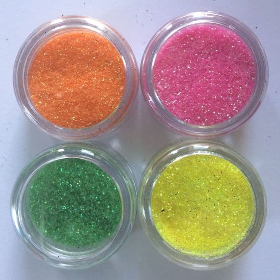 4 x 10gram bright neon glitters-yellow/green/pink/orange