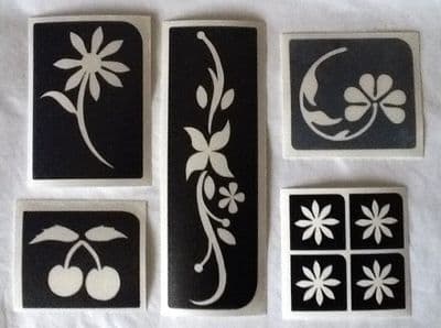 5 x flower/cherry glitter tattoo stencils