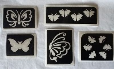5 x mixed butterfly glitter tattoo stencils