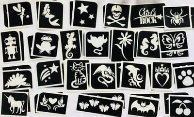 50 x girls/boys glitter tattoo stencils