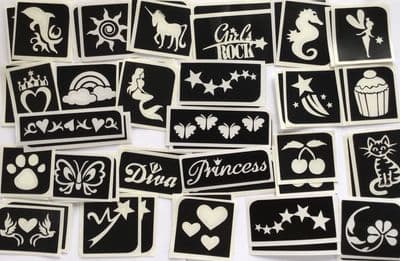 50 x girls glitter tattoo stencils