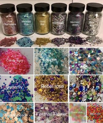 6 x 40g large jars chunky festival face glitter mixes