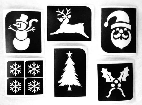 6 x Christmas glitter tattoo stencils