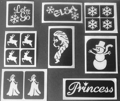 8 x Frozen theme glitter tattoo stencils