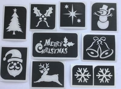 9 x Christmas glitter tattoo stencils