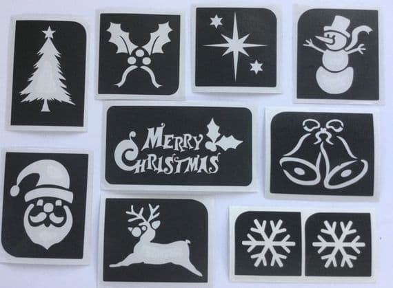 9 x Christmas glitter tattoo stencils