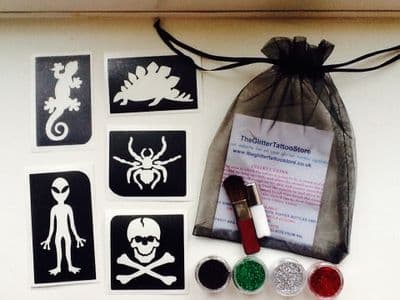 Boys glitter tattoo kit-dinosaur/spider/lizard/skull/alien