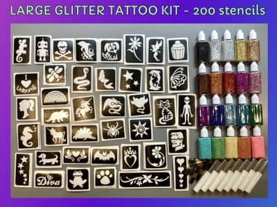 Business/event large glitter tattoo kit 200 stencils