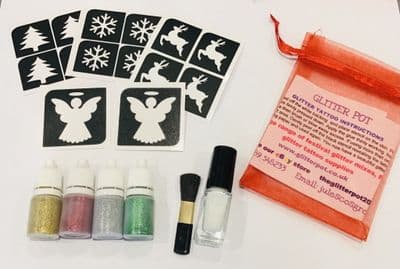 Christmas glitter tattoo kit-mini stencils-angel/snowflake/snowman