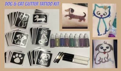 Dogs & cats glitter tattoo party kit for boys & girls