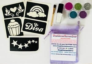 Glitter tattoo kit-rainbow,diva,cupcake,stars