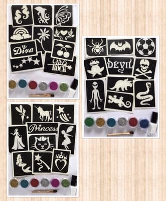 Glitter tattoo party kit -10 stencil kit
