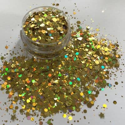 Gold star chunky festival glitter mix -10g pot