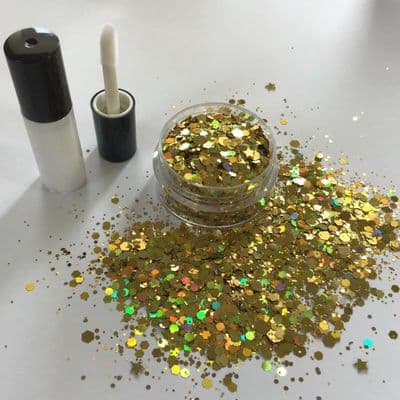 Gold star-festival face glitter/glue kit