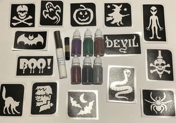 Halloween glitter tattoo kit-ghost/pumpkin/skull/devil/cat