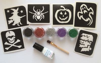 Halloween glitter tattoo kit-witch/pumpkin/ghost/spider