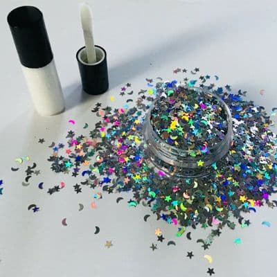 Holographic moon/stars-festival face glitter/glue kit