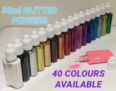 Large 30ml cosmetic glitter puffer bottles - 40 colours available