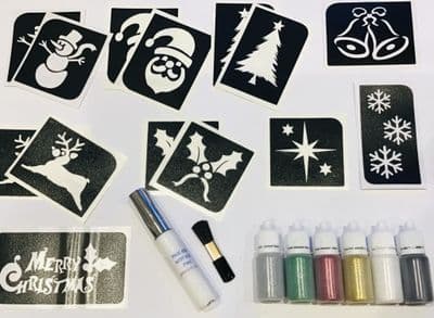 Large Christmas glitter tattoo kit-father Christmas/holly/snowflake