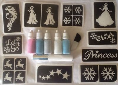 Large Frozen glitter tattoo kit - Elsa/snowflake/princess/Olaf/reindeer
