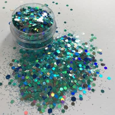Mermaid blue chunky festival glitter mix -10g pot