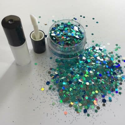Mermaid blue-festival face glitter/glue kit