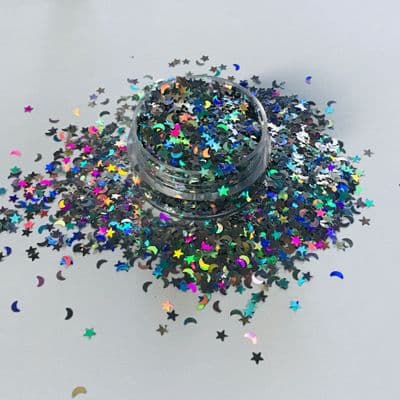 Moon/stars holographic chunky festival glitter mix -10g pot
