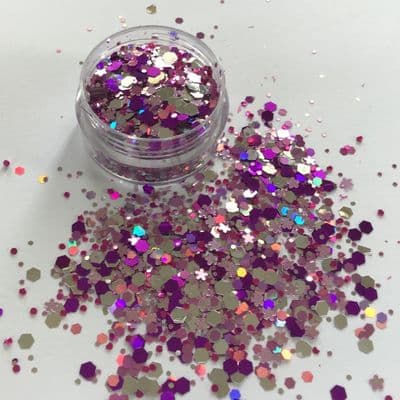Pink festival flower chunky  glitter mix -10g pot
