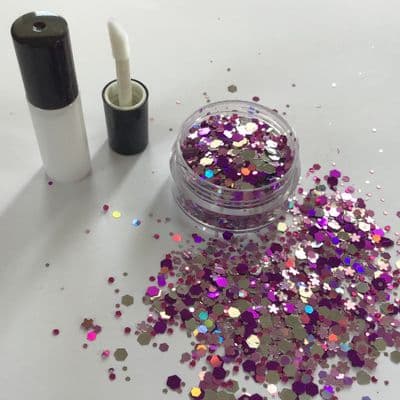 Pink flower-festival face glitter/glue kit