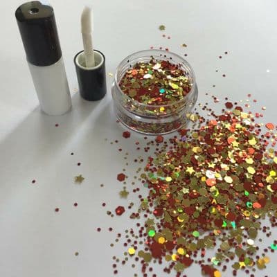Ruby red star-festival face glitter/glue kit