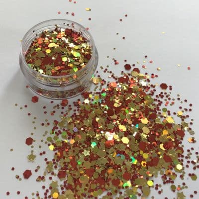 Ruby star red/gold chunky festival glitter mix -10g pot