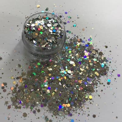 Silver star chunky festival glitter mix -10g pot