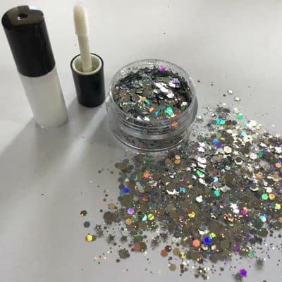 Silver star-festival face glitter/glue kit